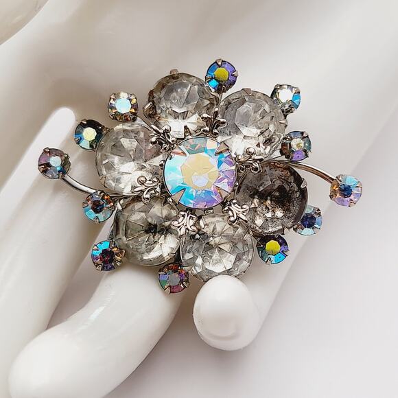 Vintage 1950s Judy Lee Style Rhinestone Silver Tone Brooch - Picture 1 of 8